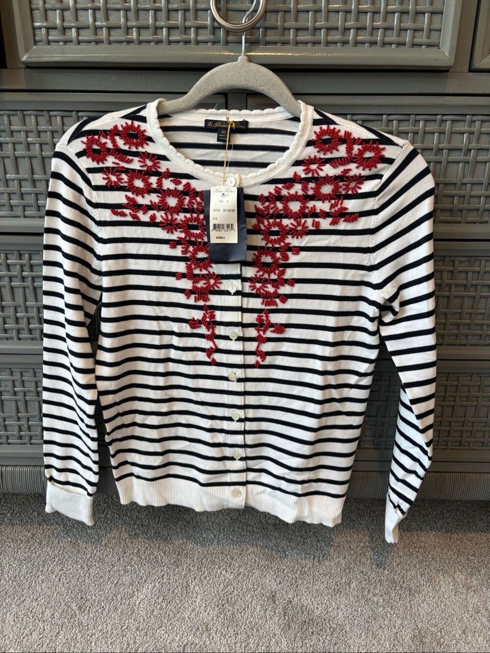 NWT Brooks Brothers Floral-Beaded Striped Cardigan Embroidered Sweater XS $150 A - Picture 4 of 11